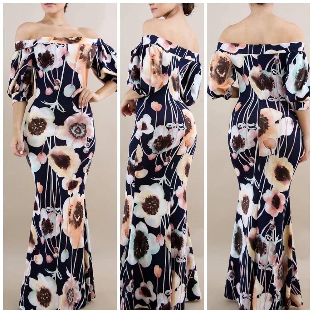 FLORAL PRINTED OFF SHOULDER Mermaid Dress